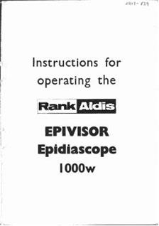 Aldis Ltd Epidiascopes manual. Camera Instructions.